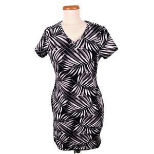 Old Navy Women's Size Large Black Fern Floral V-Neck Stretch Casual Sheath Dress